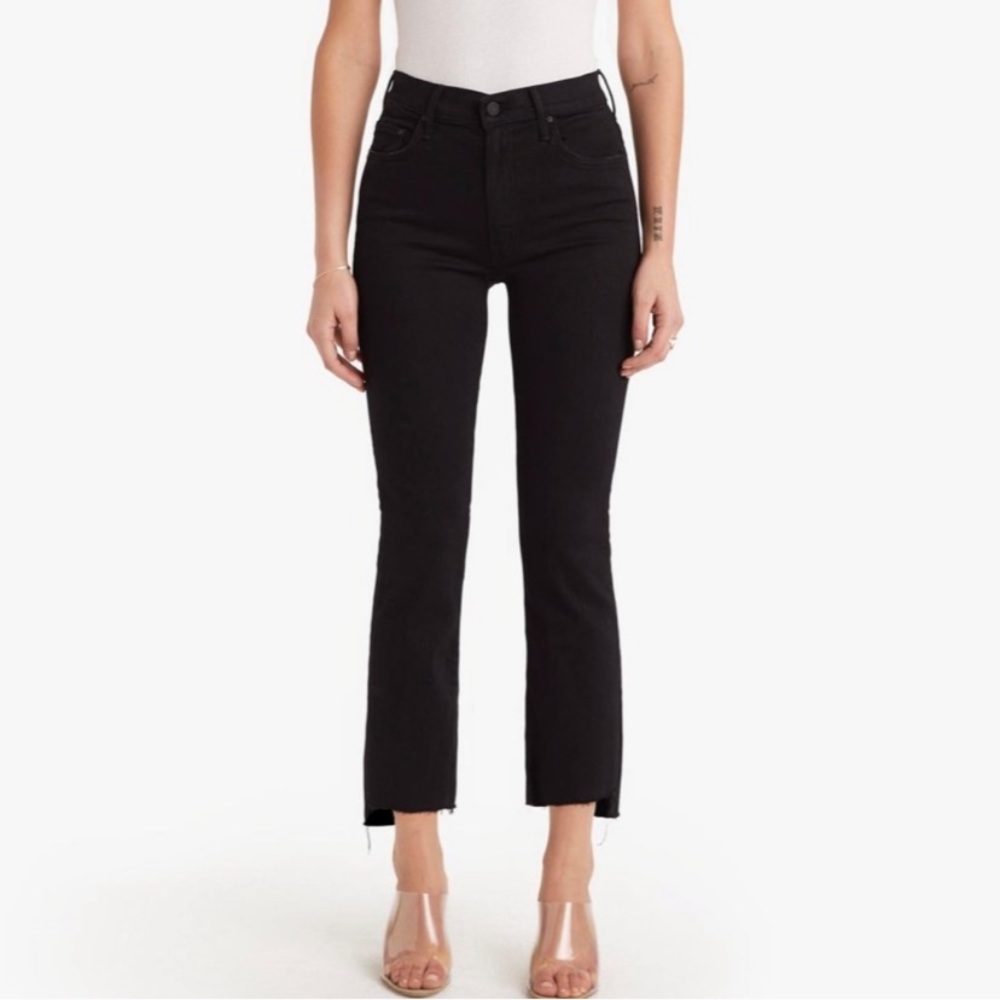 MOTHER Black High-Rise Cropped Straight Jeans